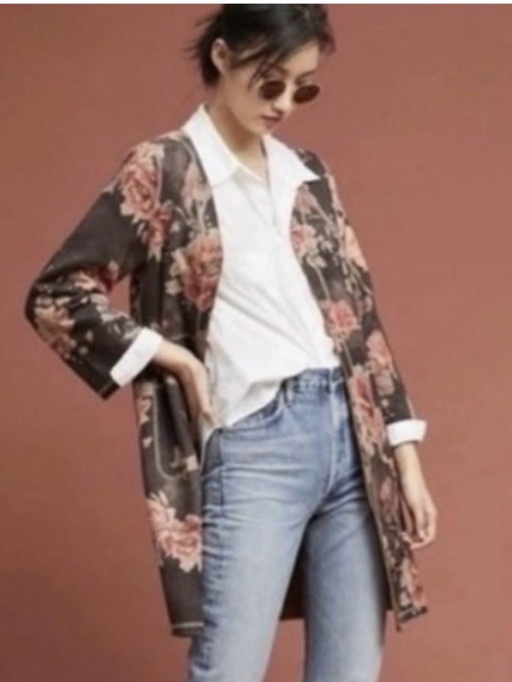 NWT T Tahari Floral Faux Suede Open-Front Jacket/Topper size XL